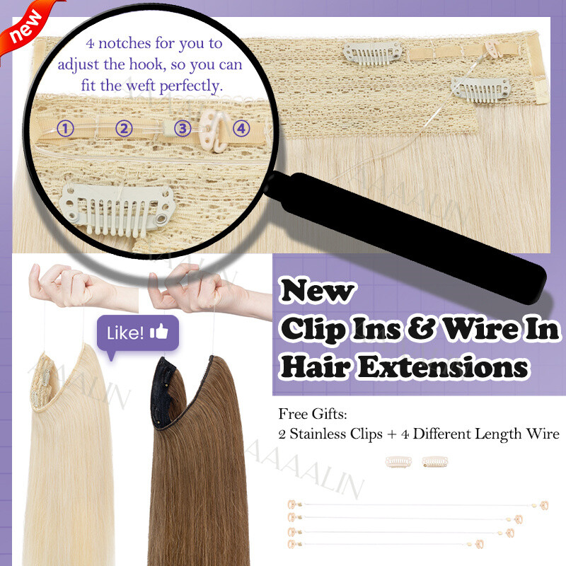 Invisible Wire In 100% Real Remy Human Hair Extensions Clip In Hairpiece 1PCS US