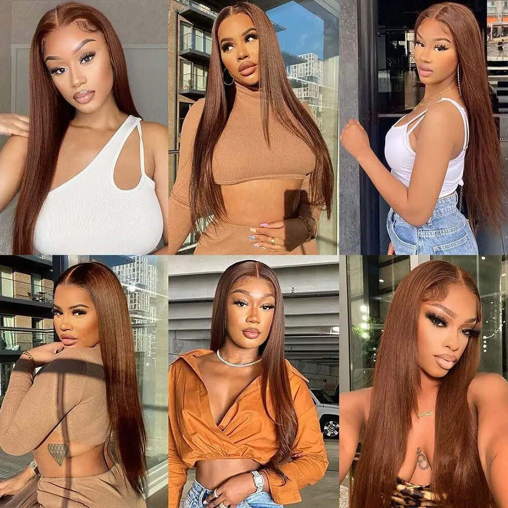 13×4 Chocolate Brown Straight Lace Front Wigs Hair 13×6 Transparent HD Lace Wigs