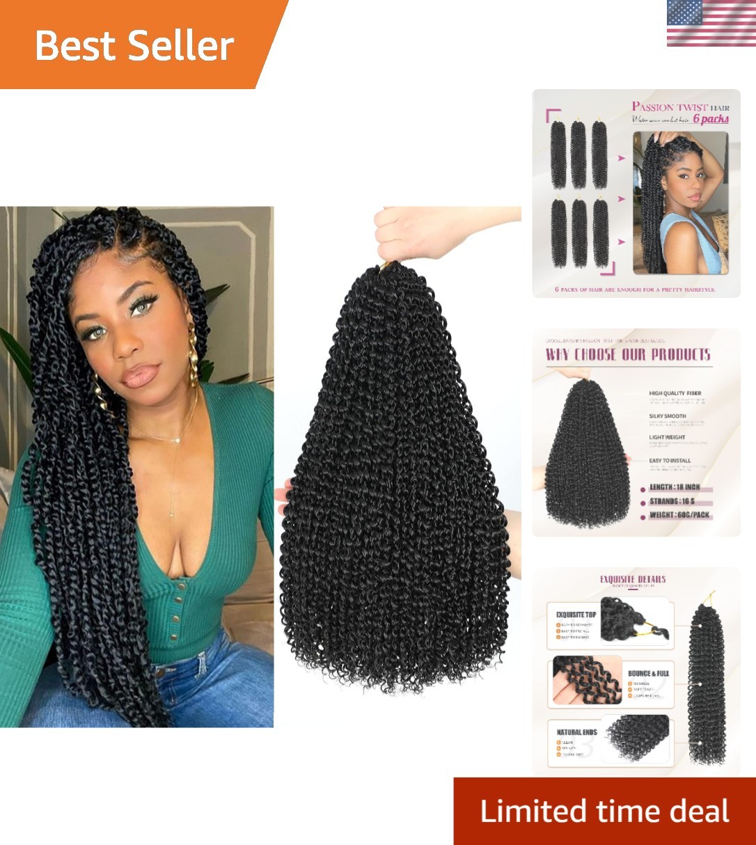 Soft and Lightweight Water Wave Crochet Braiding Hair | 18 Inch, 6 Count