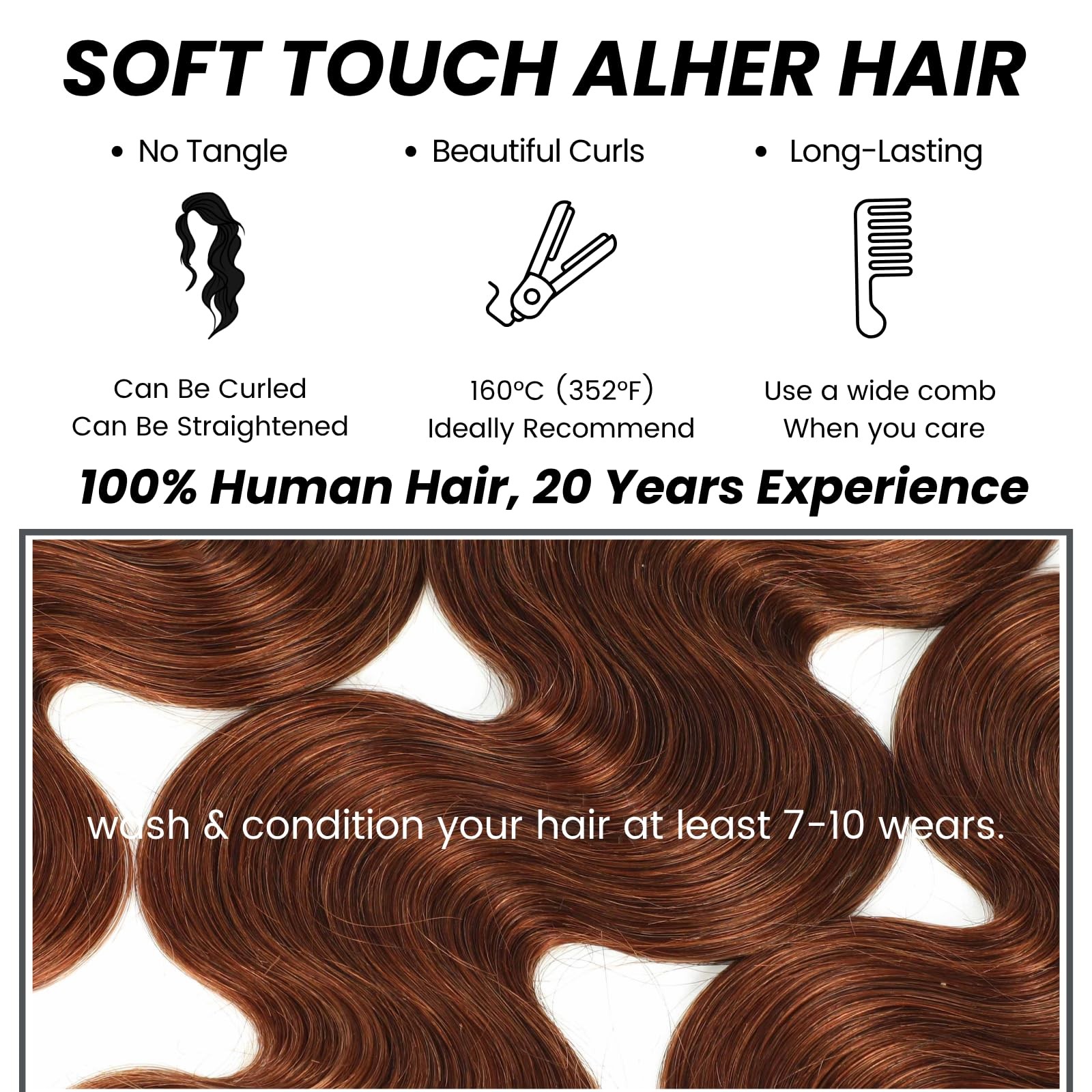 Alher 33 Reddish Brown Body Wave 4X4 Lace Closure 12A Copper Brown Colored 4X4