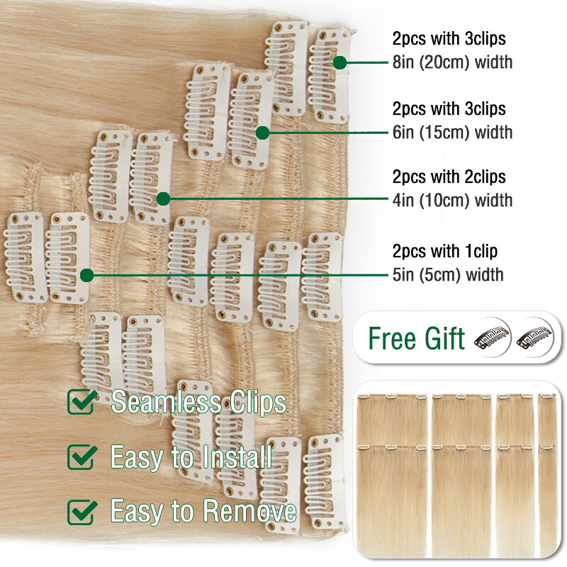 CLEARANCE Clip In Extensions 100% Remy Real Human Hair Full Head 8Pieces 18Clips