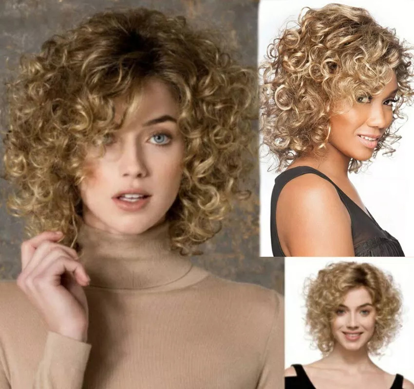 12 Inch brown Black Short Curly Wig Women’s Layered Capless Wig