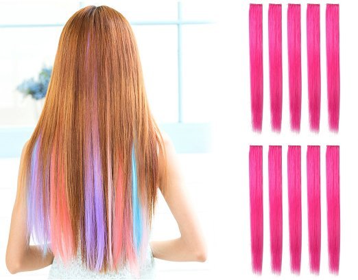 10 PCS 22″ Straight Colored Party Highlight Clip on in Hair Extensions New York