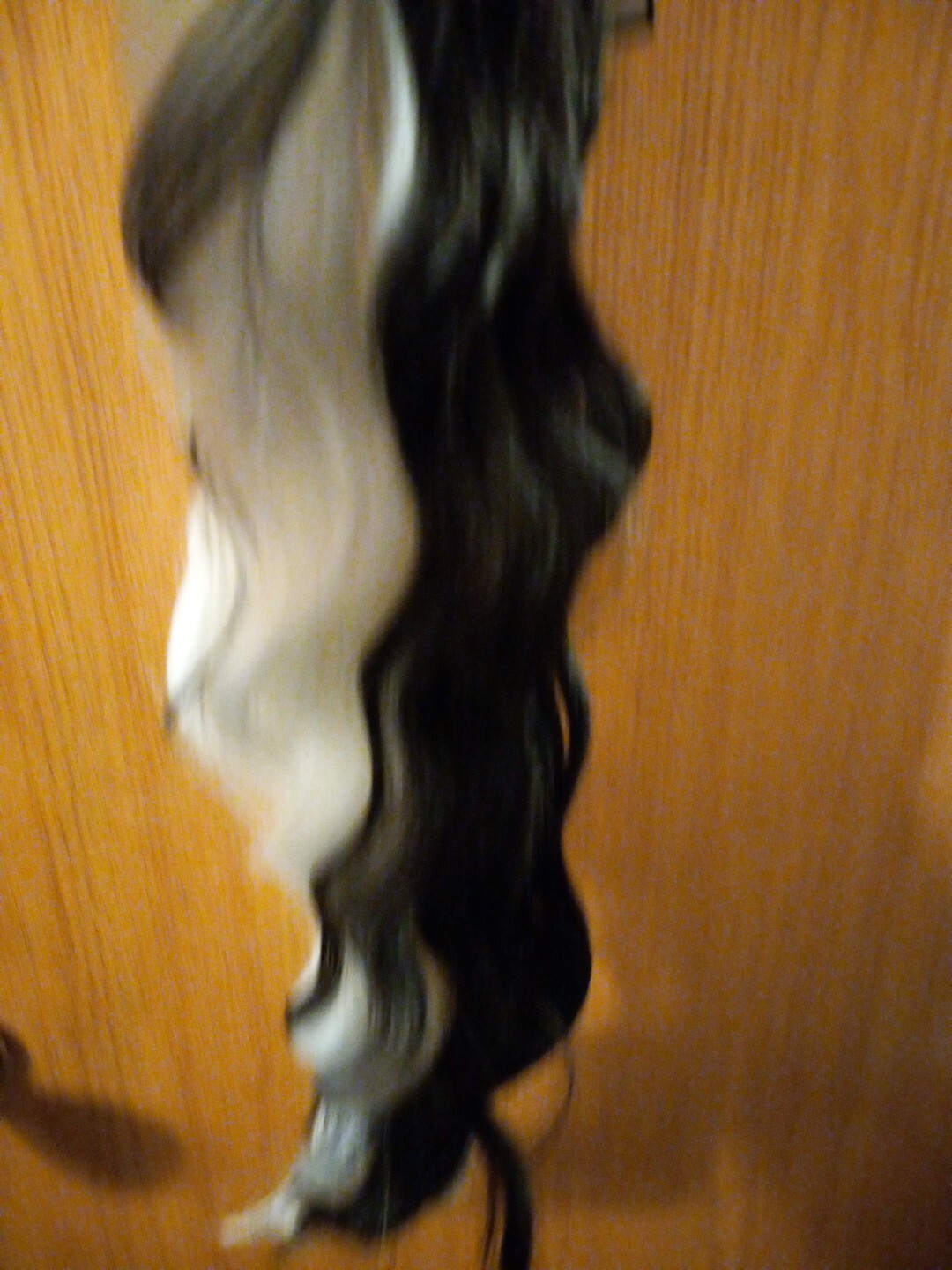 Womens Sallcks Black And White wig #L307 28 “Long Laid Flat Wavy Curly Bangs