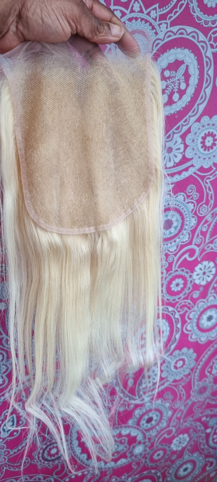12A BRAZILIAN 18INCHES 7X7 PURE BLONDE 613 # WIDIEST LACE CLOSURE STRAIGHT 90g