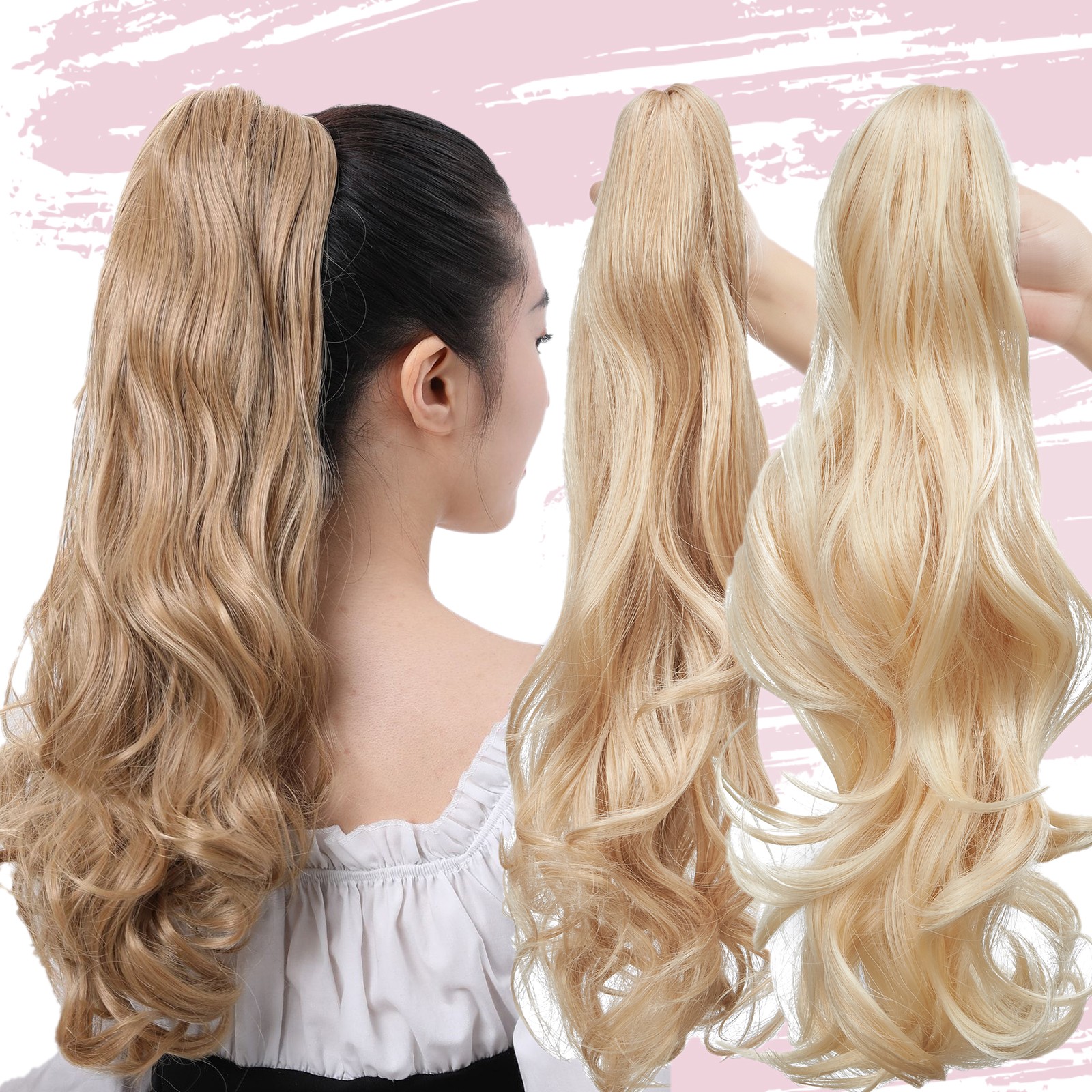 Long Jaw Claw Clip In Ponytail Curly Wavy Hair Extensions Natural As Human Hair