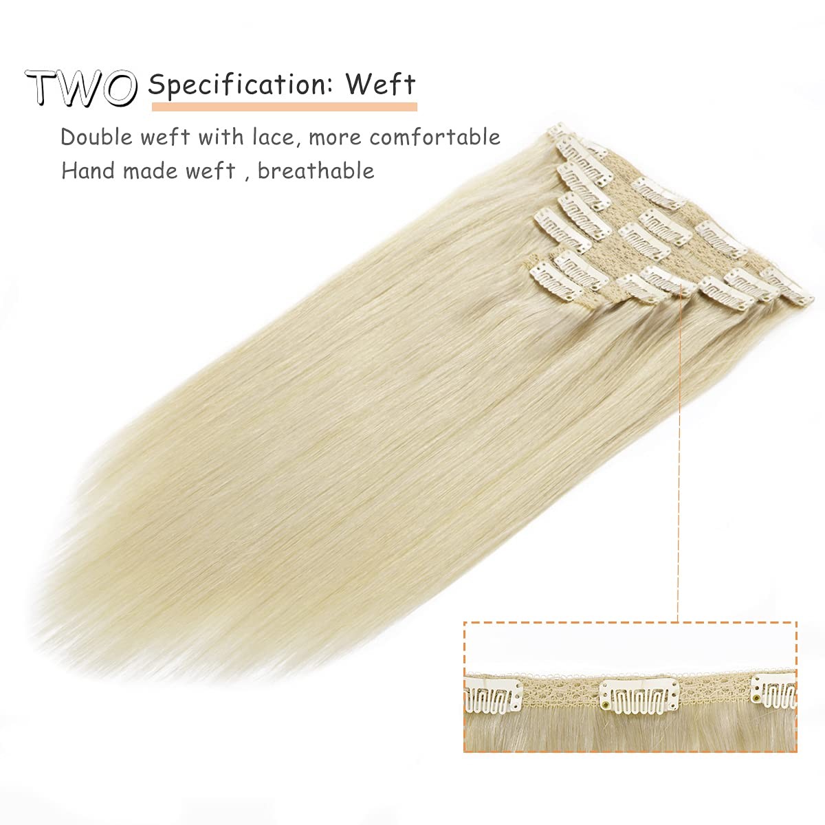 Caliee 14 Inch Clip In Hair Extensions Human Hair Color 60A Platinum Blonde