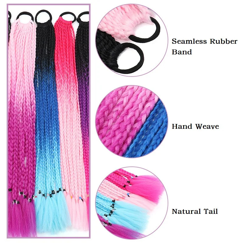Gradient Colored Braided Ponytail Extension Elastic Rubber Band for Women Girls