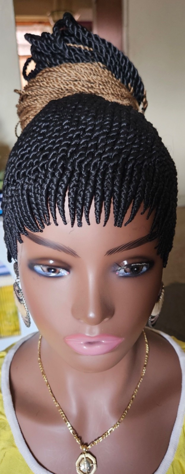 Fully hand braided Senegalese twist cornrows wig ponytail libre 1B/27