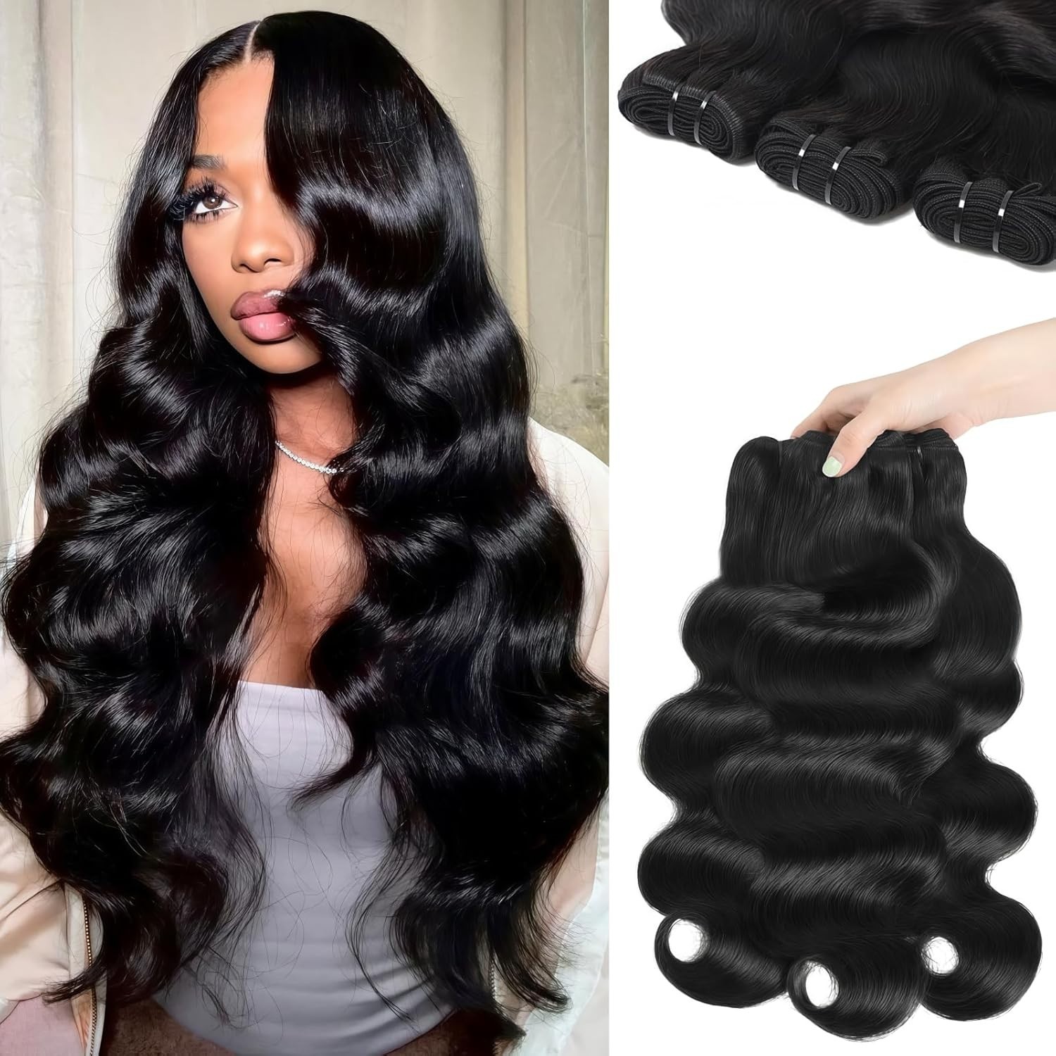 3 Bunches (100g Each = 300g) 14 16 18 Inch Brazilian Virgin Human Hair Wavy 1#B