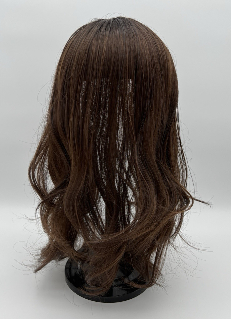 Ombre Chocolate Brown Black Roots Wavy 18in Women Premium Hair Topper