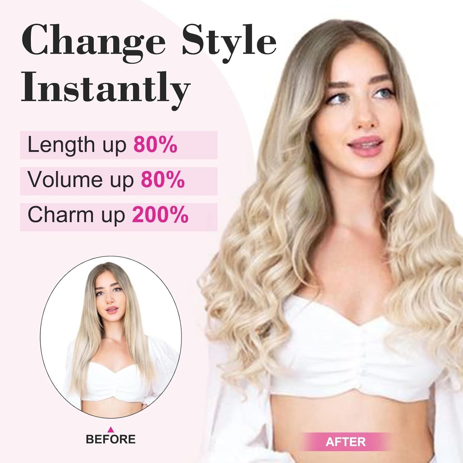 18″ 1-Pack 3/4 Full Head Curly Wavy Clips in on Synthetic Hair Extensions HE0…