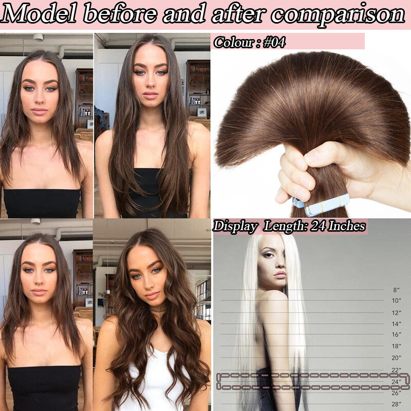 Straight Tape In 100% Remy Human Hair Extentions Full Head Black Brown Blonde 8A