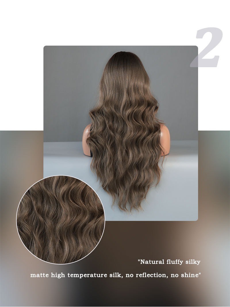 Bronze-golden long curly hair full head cover made of synthetic fiber with waves