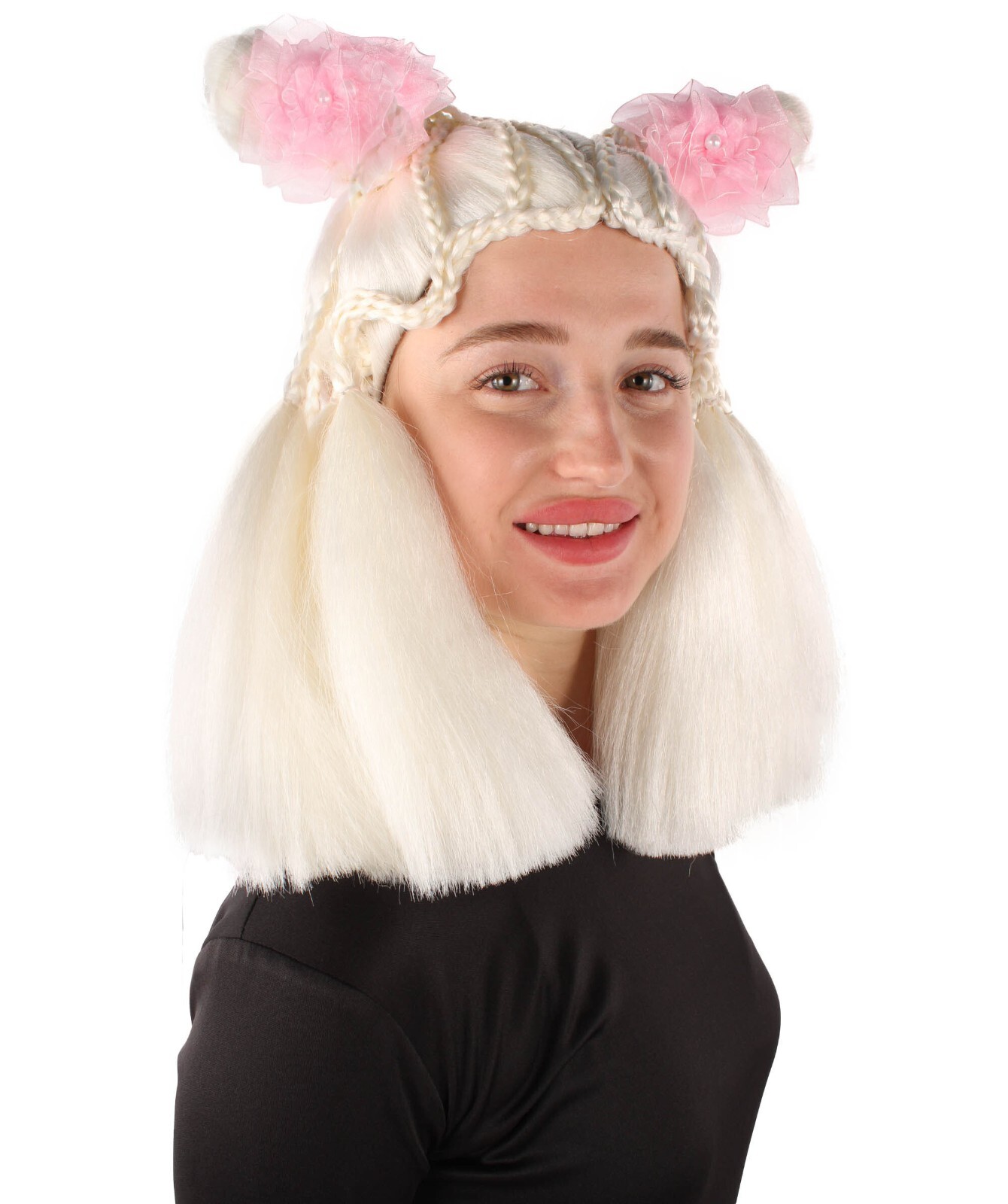 HPO Adult Women’s Sister Doll White Wig, Best for Halloween, Flame-retardant