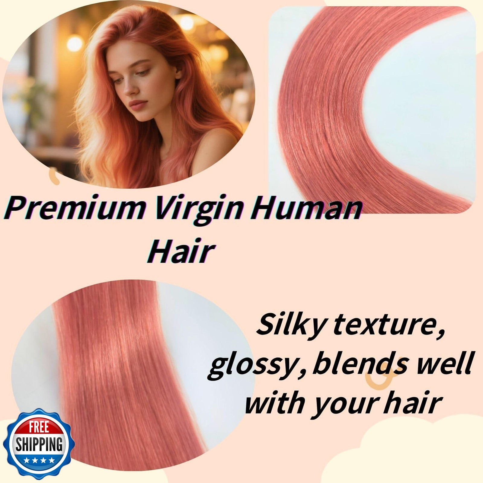 Rose Gold Pink Tape in Hair Extensions Human Hair Invisible Seamless Mini Tap