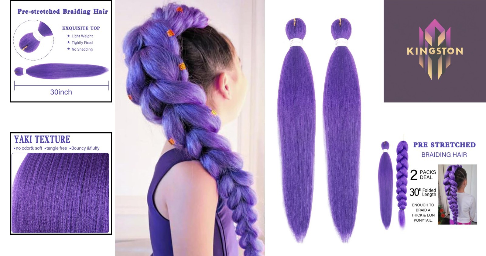 Pack of 2 Long Wavy Purple Braiding Hair – Flawlessly Pre-Stretched for Easy Use