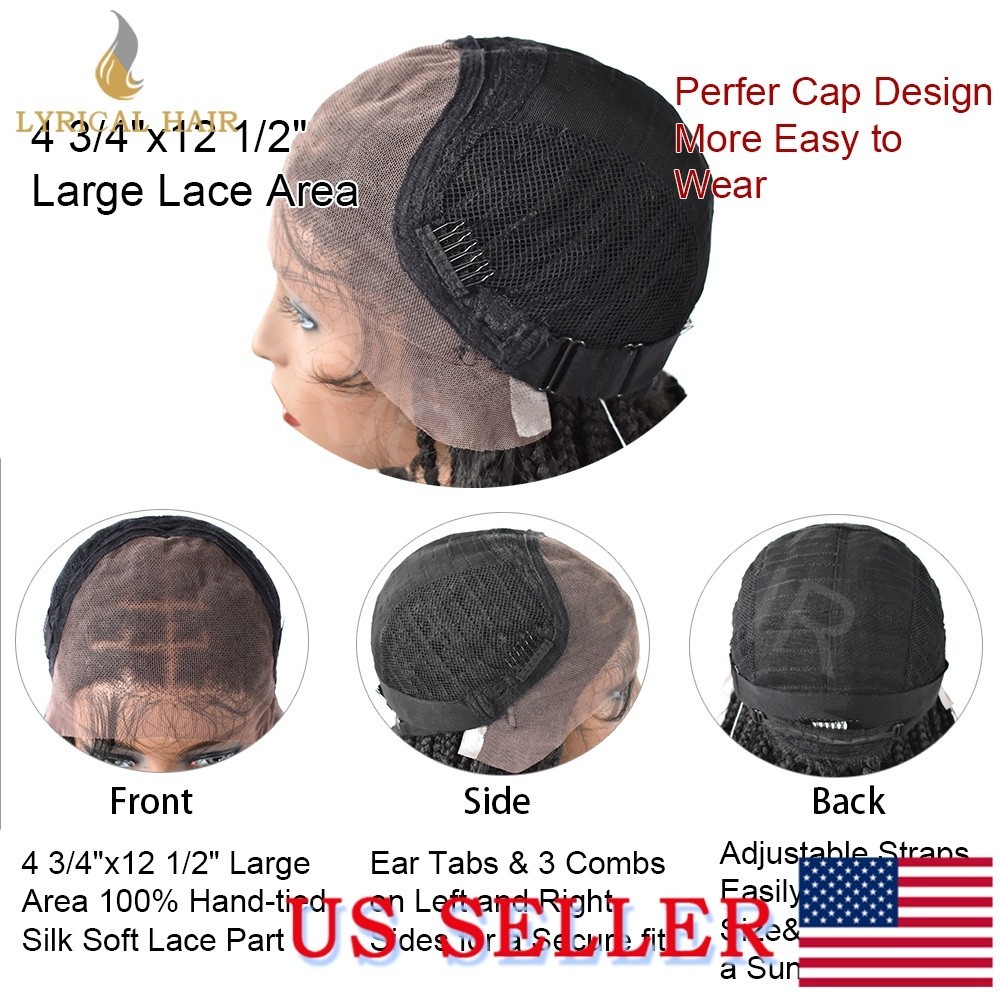 Afro Box Braided Wigs For Black Women Synthetic Curly Lace Braids Wig Baby Hair