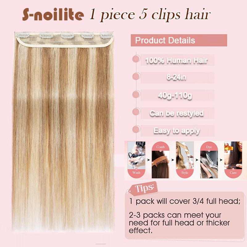 CLEARANCE One Piece 100% Real Remy Human Hair Extension Clip in V-shape Balayage