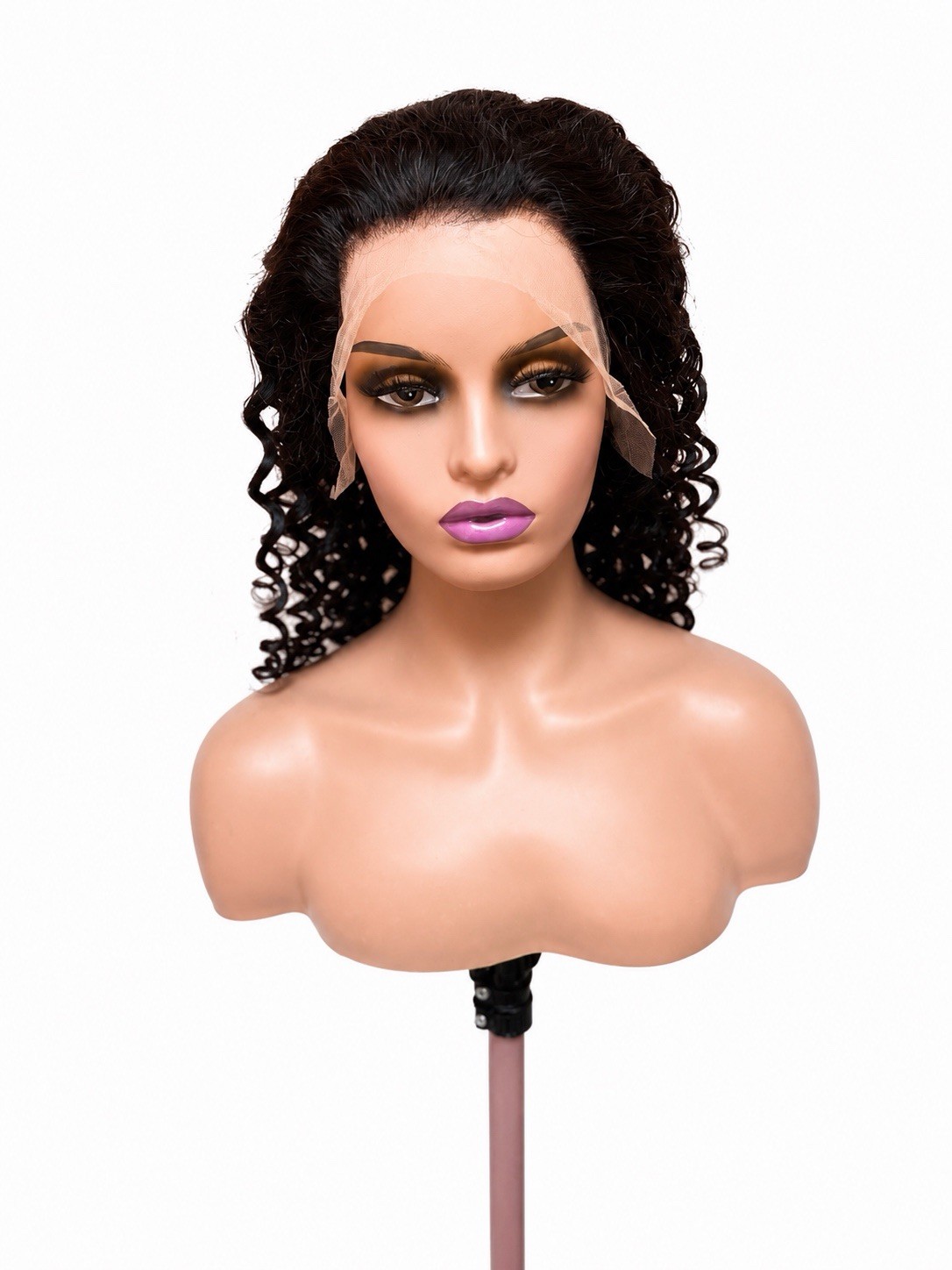Black 18” loose wave Human Hair 13×4 Lace Front Wig Free-Part w/ Combs & Straps