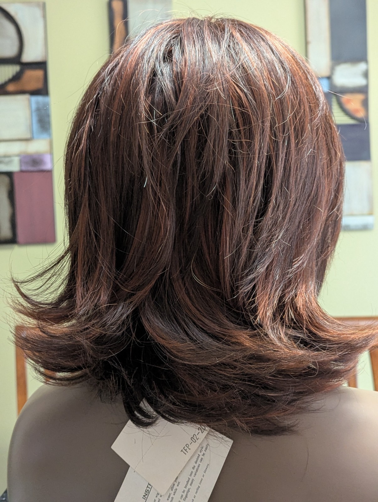 Mid Length Synthetic Layer Cut Wig Color Bright Auburn 33/130 Partial Skin Top