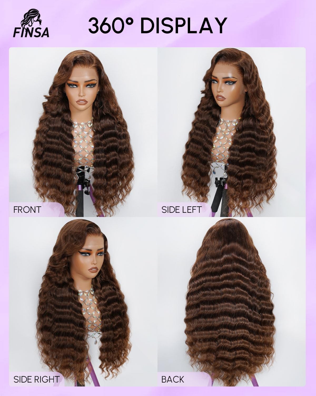 Finsa 14 Inch Chocolate Brown Lace Front Wig Human Hair 13X6 200 Density Deep