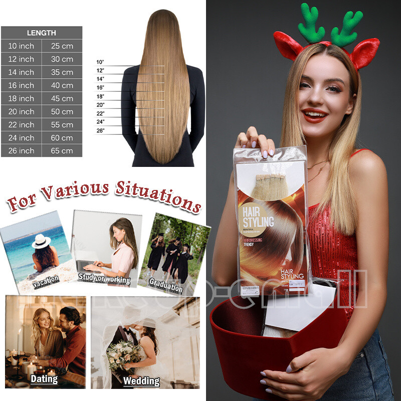 Deluxe 100% Remy Human Hair Tape in Extensions 80PCS Weft THICK Volume 200G US
