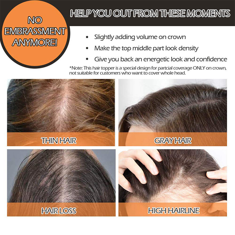 15×15 Clip In Women Topper REAL Human Hair Clip In Large Silk Base Hairpiece US