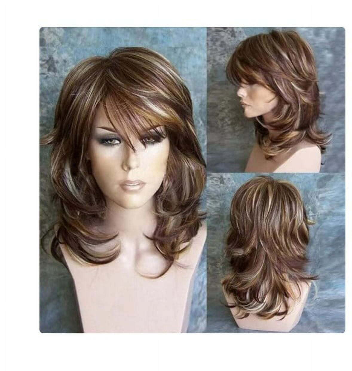 WomenFashion Mixed Brown Fiber Wigs Layered Slightly Curled Synthetic Wigs