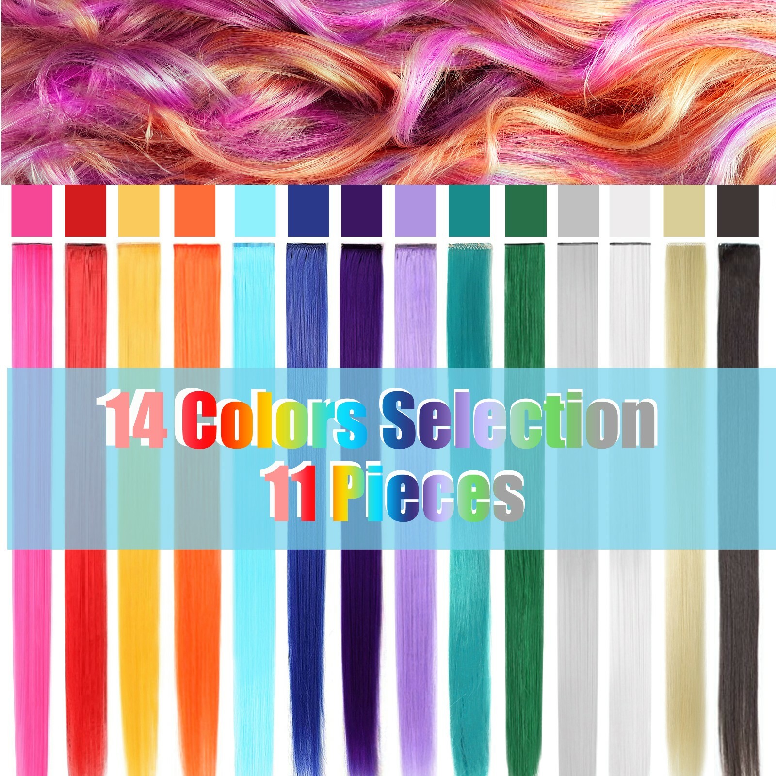 11pcs Single Color 21″ Straight Party Clip In Synthetic Hair Extensions Cosplay