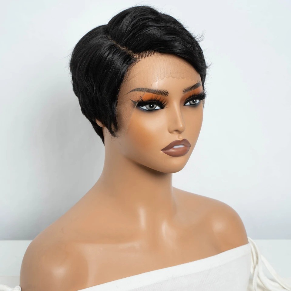 Lekker Black Short Pixie Cut 13X1 C Part Lace Front 100% Human Hair Wigs
