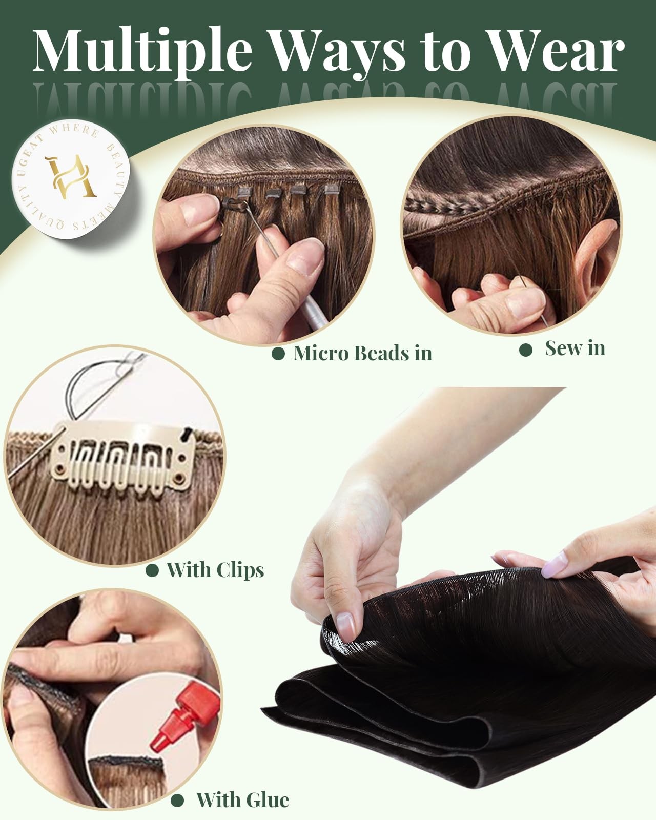 Ugeat Genius Weft Human Hair Extensions Dark Brown Genius Weft Hair Extension…