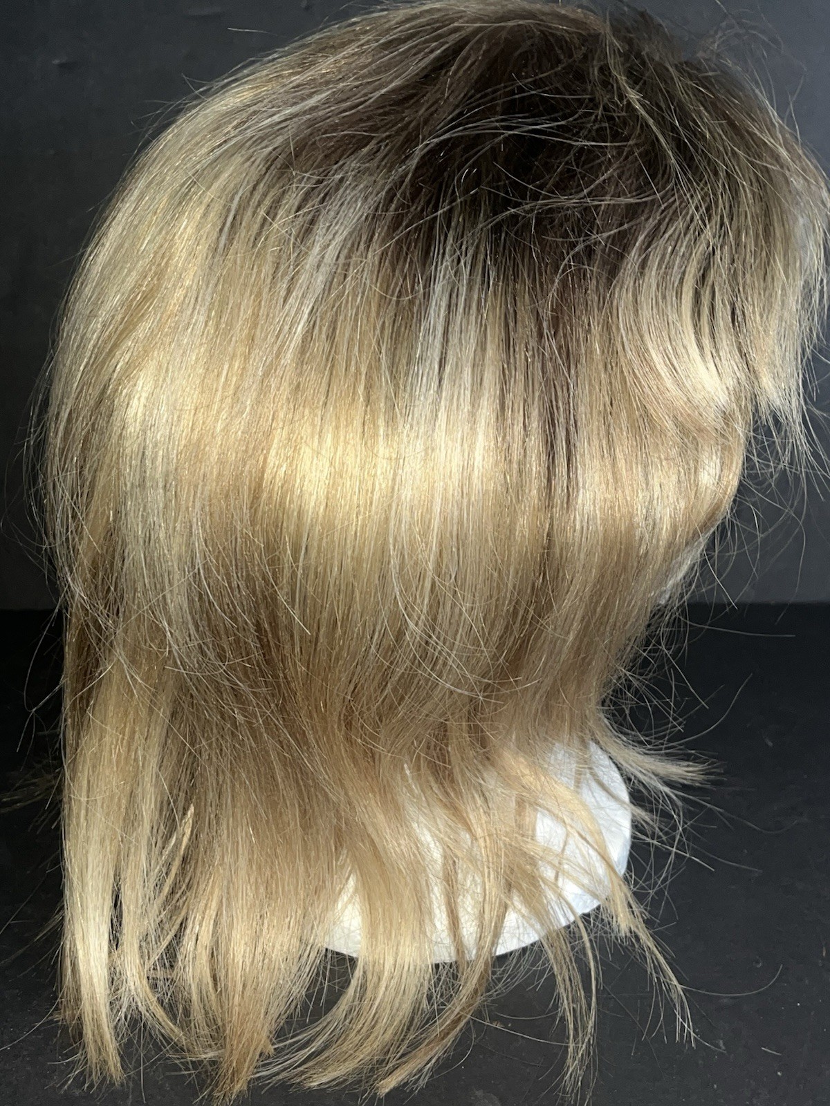 NEW Full Shine Human Hair Lace Wig Blond Rooted Medium Length 14 Inch