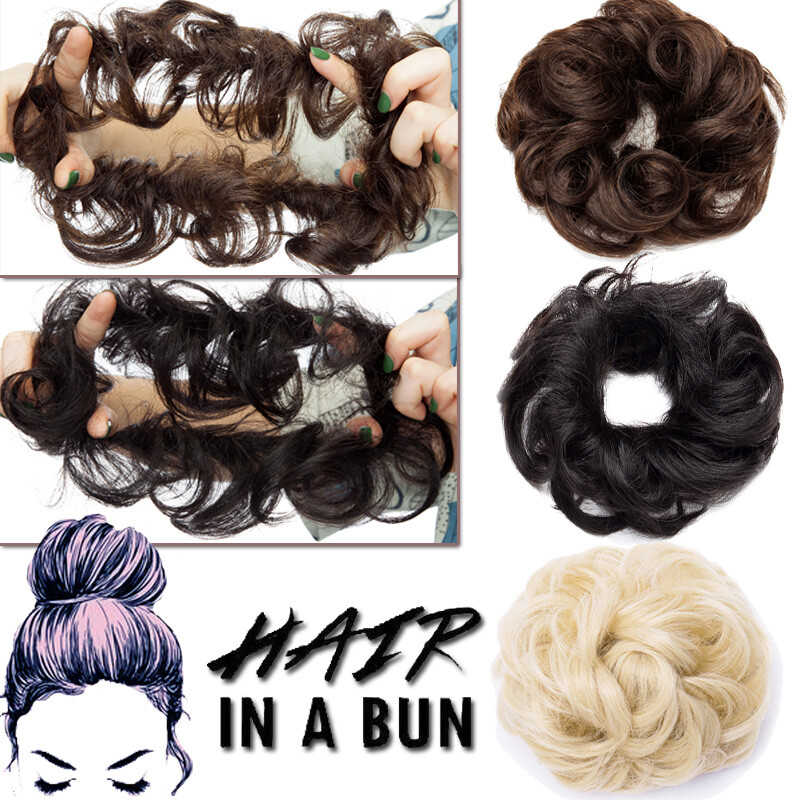Messy Curly/Straight Bun Hairpiece 100% Remy Human Hair Piece Chignon Scrunchie