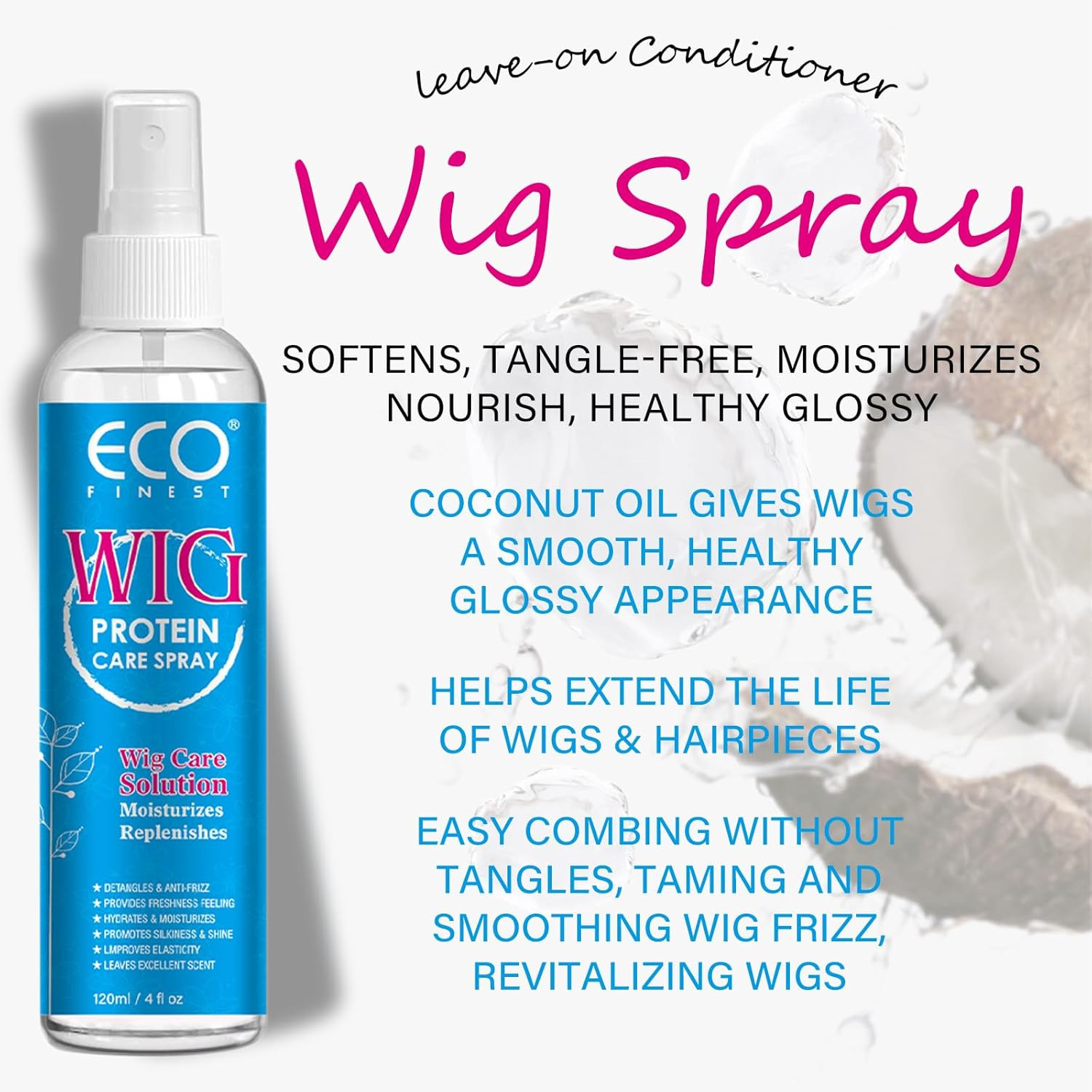 Wig Hair Care Spray for Synthetic and Natural Hair Wigs, Smooth and Anti-Frizz,