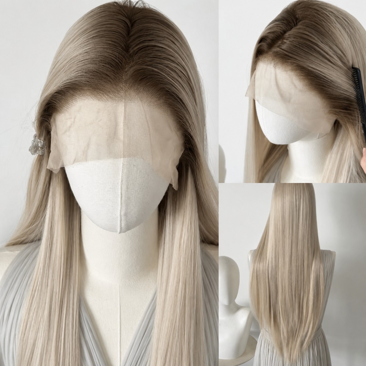 Ombre Blonde Frontal Lace Wig Long Straight Heat Resistant Hair Soft