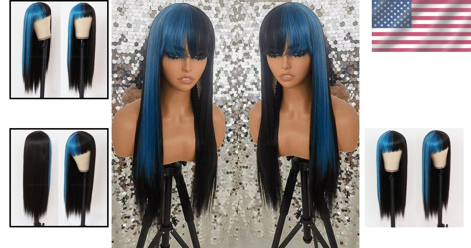 Glueless Black Blue Ombre Wig with Full Density’/