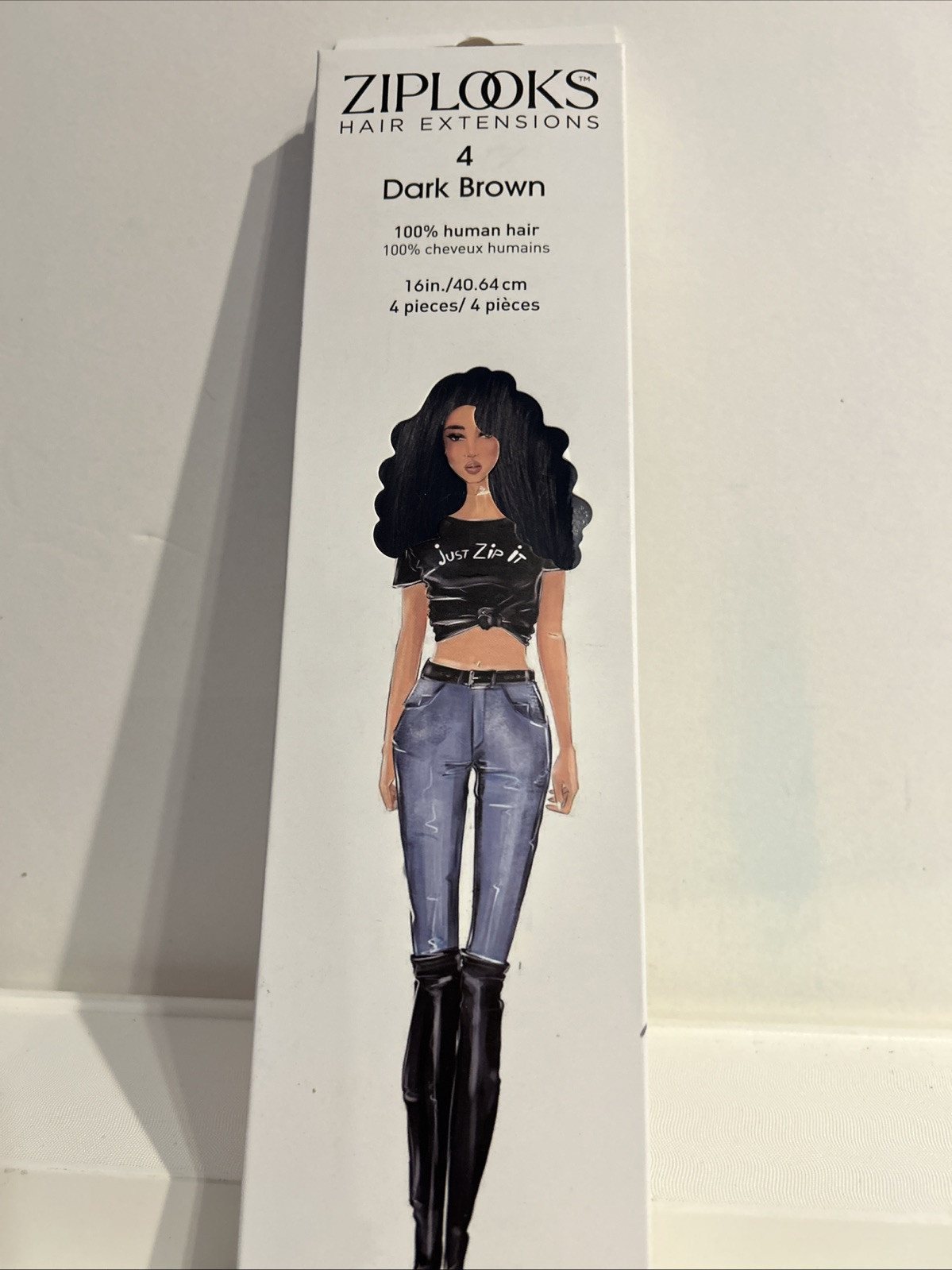 ZIPLOOKS Hair Extensions, 100% Human Hair #4 DARK BROWN 16 IN. 4 PIECE NIB