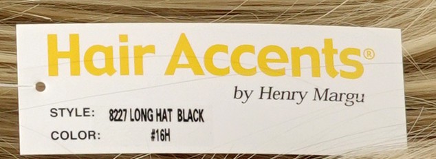 LONG HAT by Henry Margu, Black Hat w/Hair, 16H-Light Blonde, *CLEARANCE!* NEW