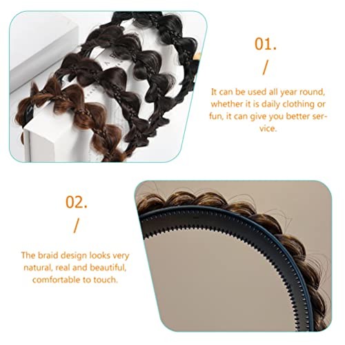 Braided Headband with Teeth Synthetic Hair Braid Hairband Hair Accessory Brown