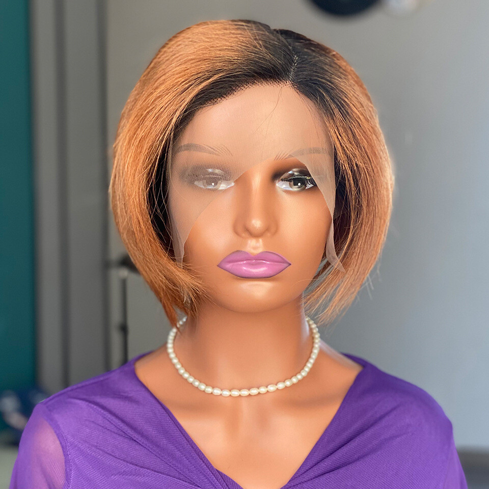 Short Pixie Cut Human Hair Wig Straight Remy Brazilian T Part Lace Front Wig