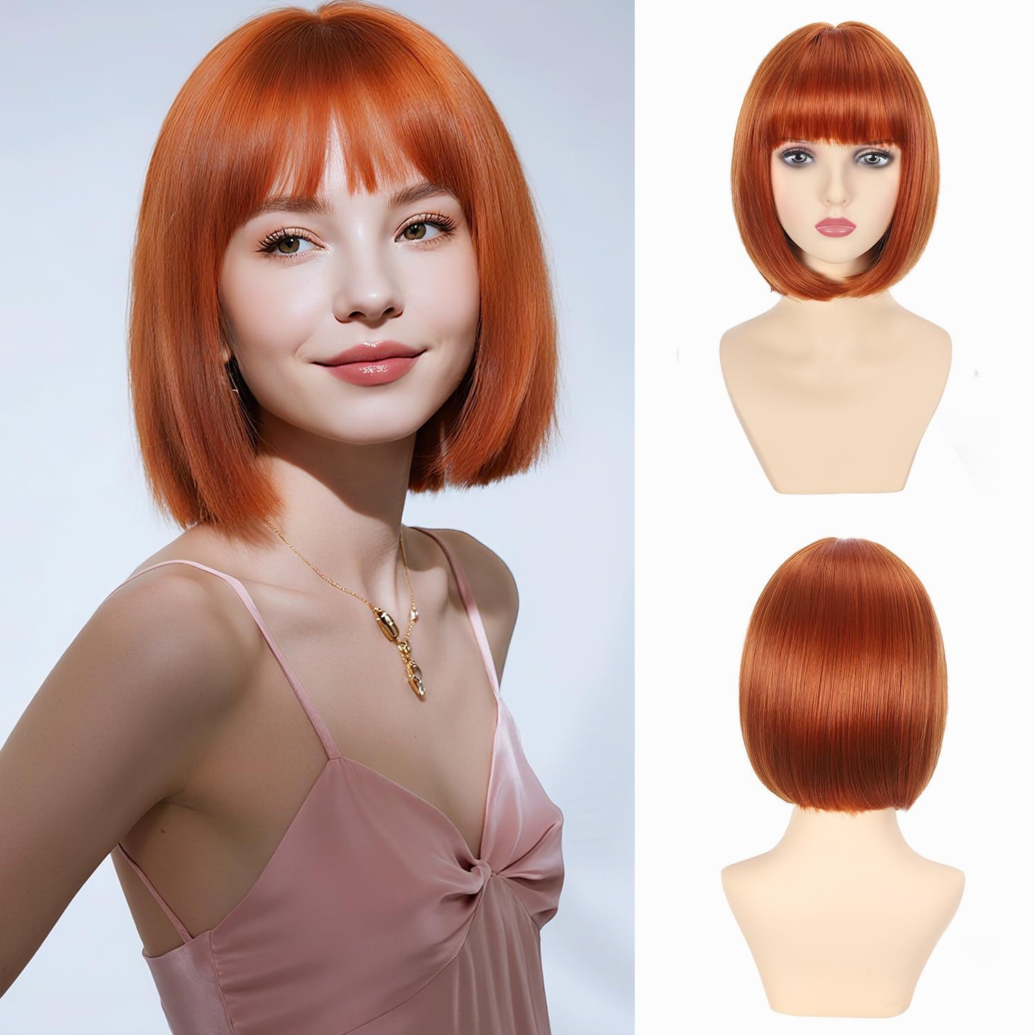 12 Inch Bob Wig with Inward Bangs for Women Multi Color Heat Resistant