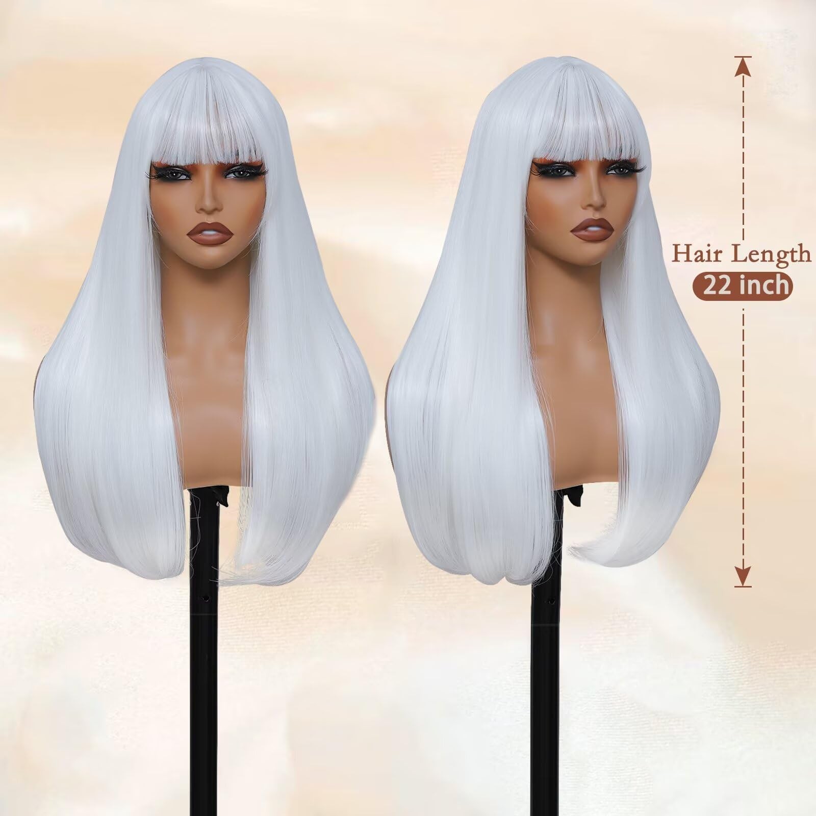 Long Straight Wig with Bangs Hair Wigs for Women Synthetic Heat Resistant Wig…