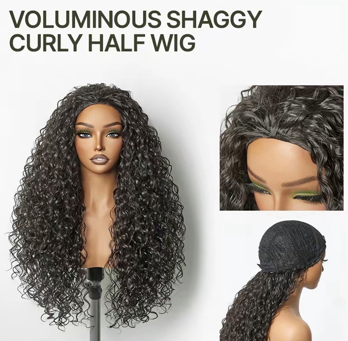 3in1 Half Wig Curly Hair Ready To Wear Shaggy Waves Big Hair 26″ Curly Hair Wig