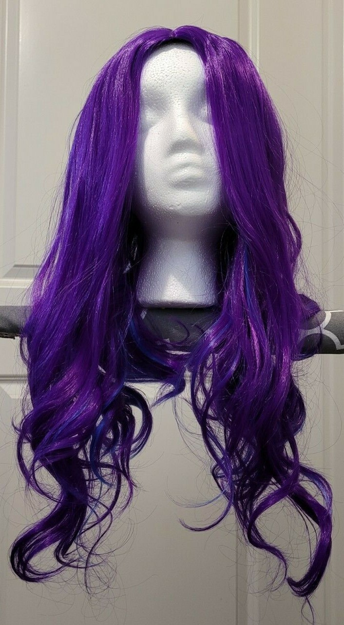 Purple & Blue Wig Wavy Middle Part No Lace Cosplay Synthetic Hair Full Head 20″