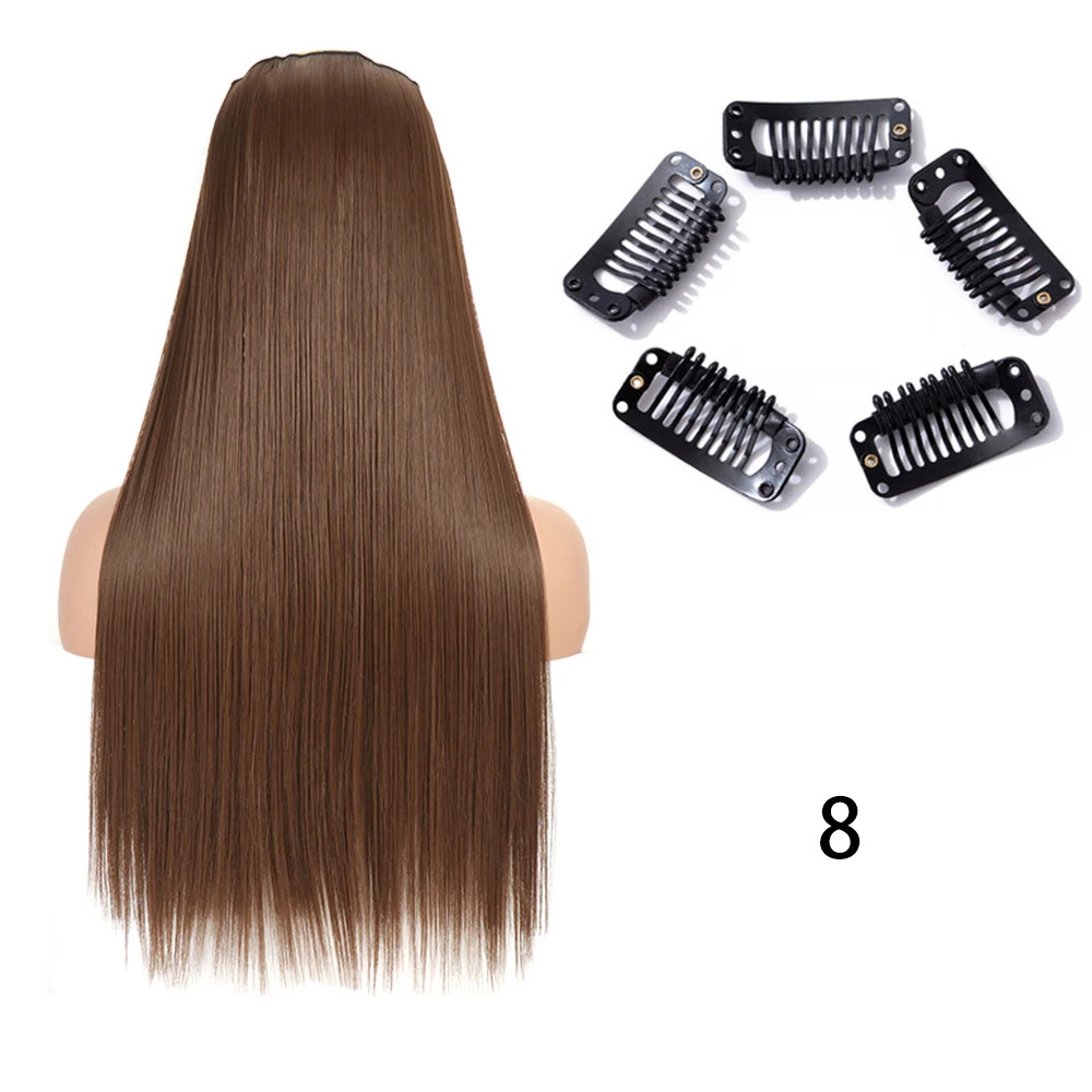 Synthetic Long Straight Clip In Hair Extension 5 Clips Heat Resistant Blonde