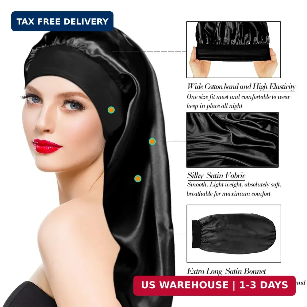 2 Pieces Long Silky Satin Sleep Bonnet for Curly Hair, Long Dreadlocks and Braid
