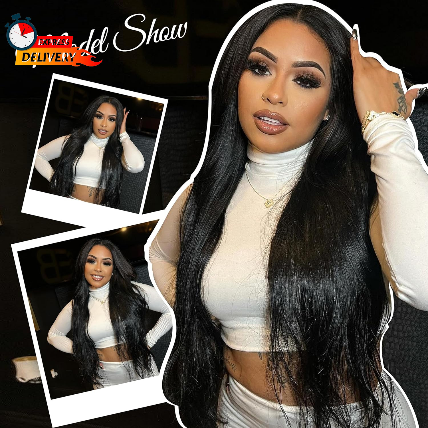 Clip in Hair Extensions Real Human Hair, 20 Inch 105G/3.7Oz, 1B Natural Black, I