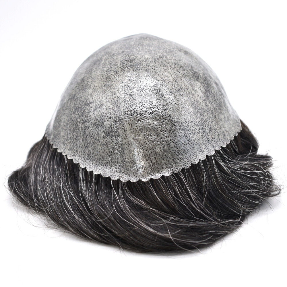 Mens Hair Replacement System Full Poly Thin Skin Toupee Units Human Hair Piece