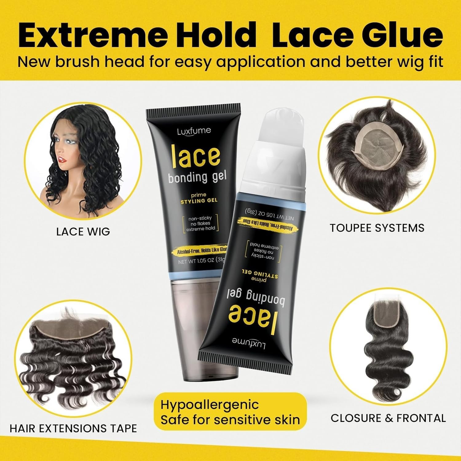 Lace Bonding Gel,Wig Glue Lace Glue,New Brush Head Design,Invisible & Skin-Fr…